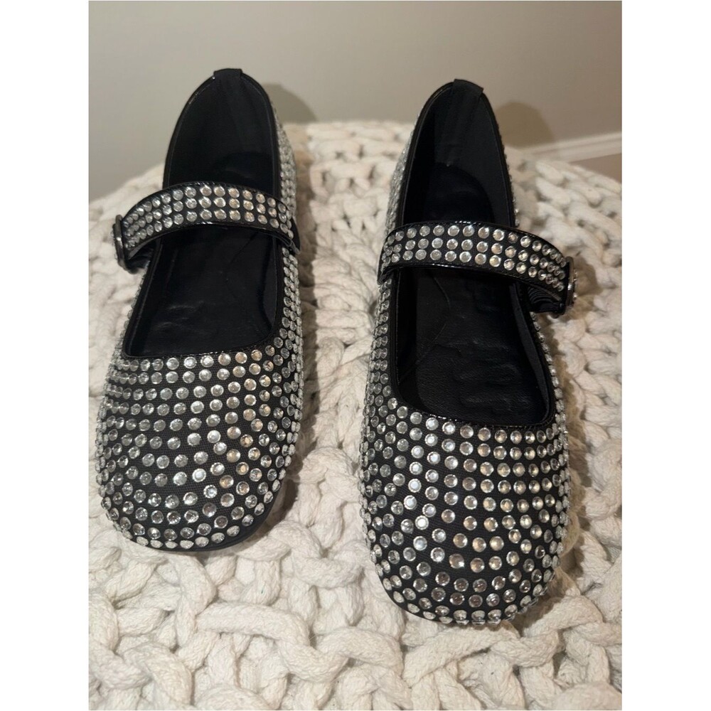 Olivia Miller Black Rhinestone Mary Jane Flats Size 7 NIB
